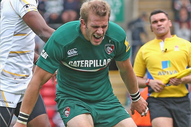 Leicester’s Tom Croft grimaces against Worcester on Sunday