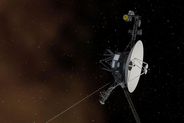 This artist's concept depicts NASA's Voyager 1 spacecraft entering interstellar space, or the space between stars. Interstellar space is dominated by the plasma, or ionized gas, that was ejected by the death of nearby giant stars millions of years ago.