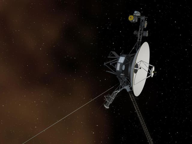 This artist's concept depicts NASA's Voyager 1 spacecraft entering interstellar space, or the space between stars. Interstellar space is dominated by the plasma, or ionized gas, that was ejected by the death of nearby giant stars millions of years ago.