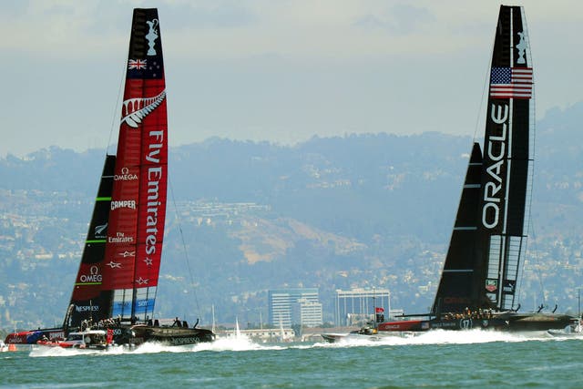 Oracle Team USA races against Emirates Team New Zealand