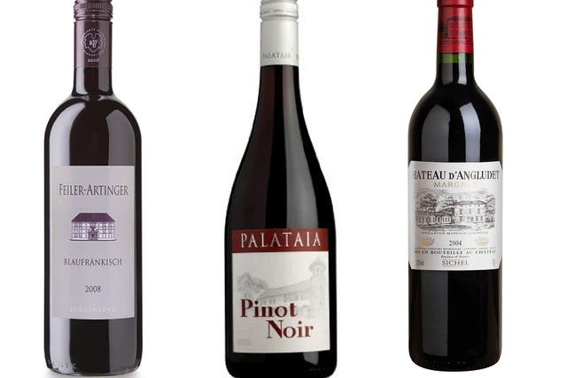 2010 Feiler-Artinger Blaufränkisch, Burgenland; 2012 Palataia Pinot Noir, Pfalz; 2004 Château d'Angludet