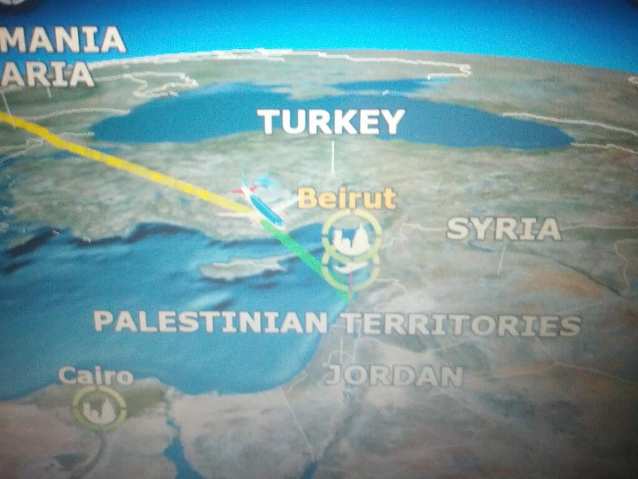 A picture of the in-flight map shown on the British Airways plane
