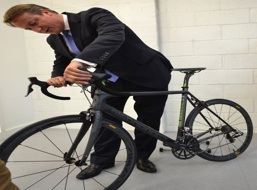 David Cameron at a cycle shop in his constituency yesterday