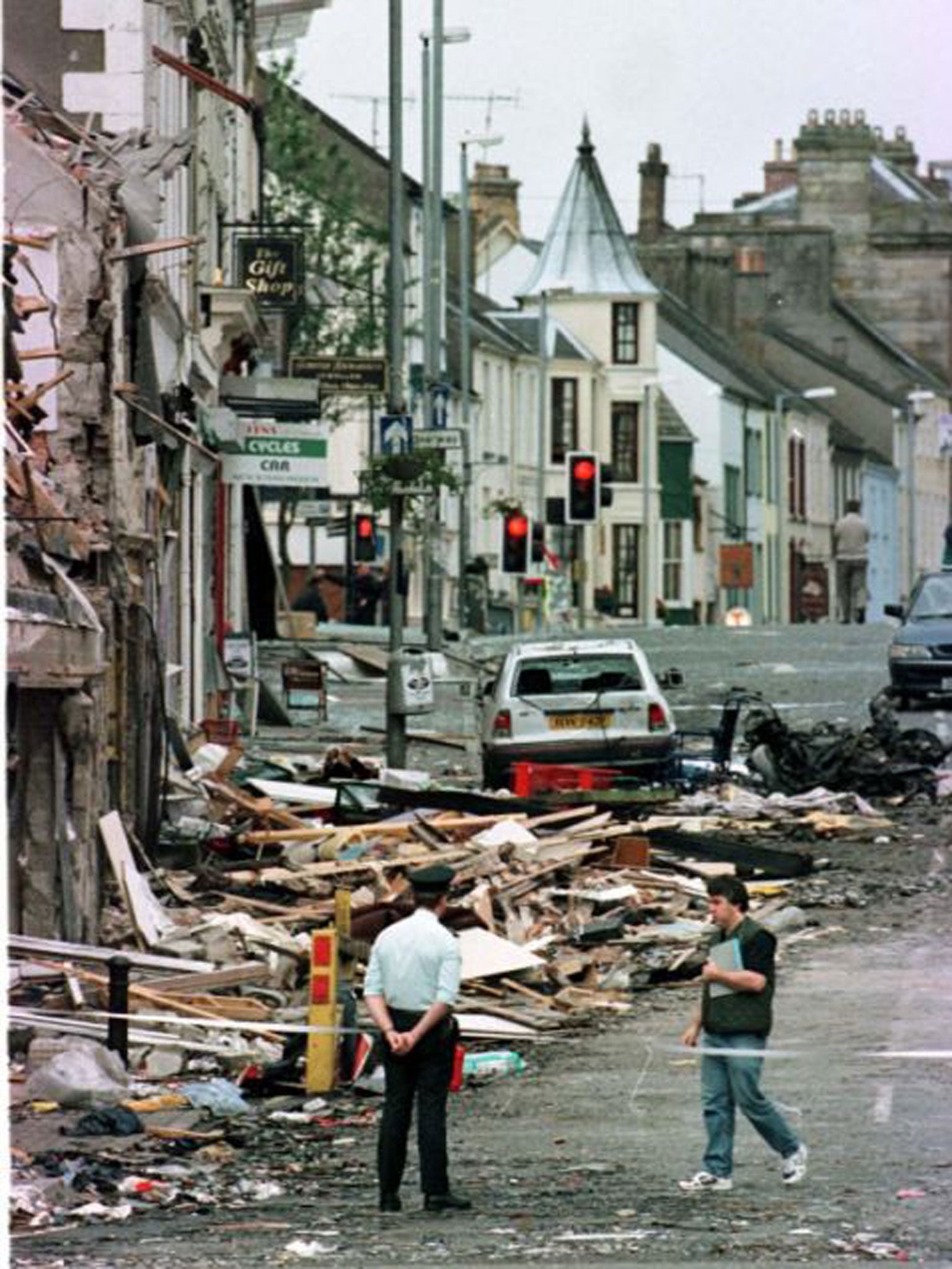 Carnage after the Real IRA bomb explosion in Omagh in 1998