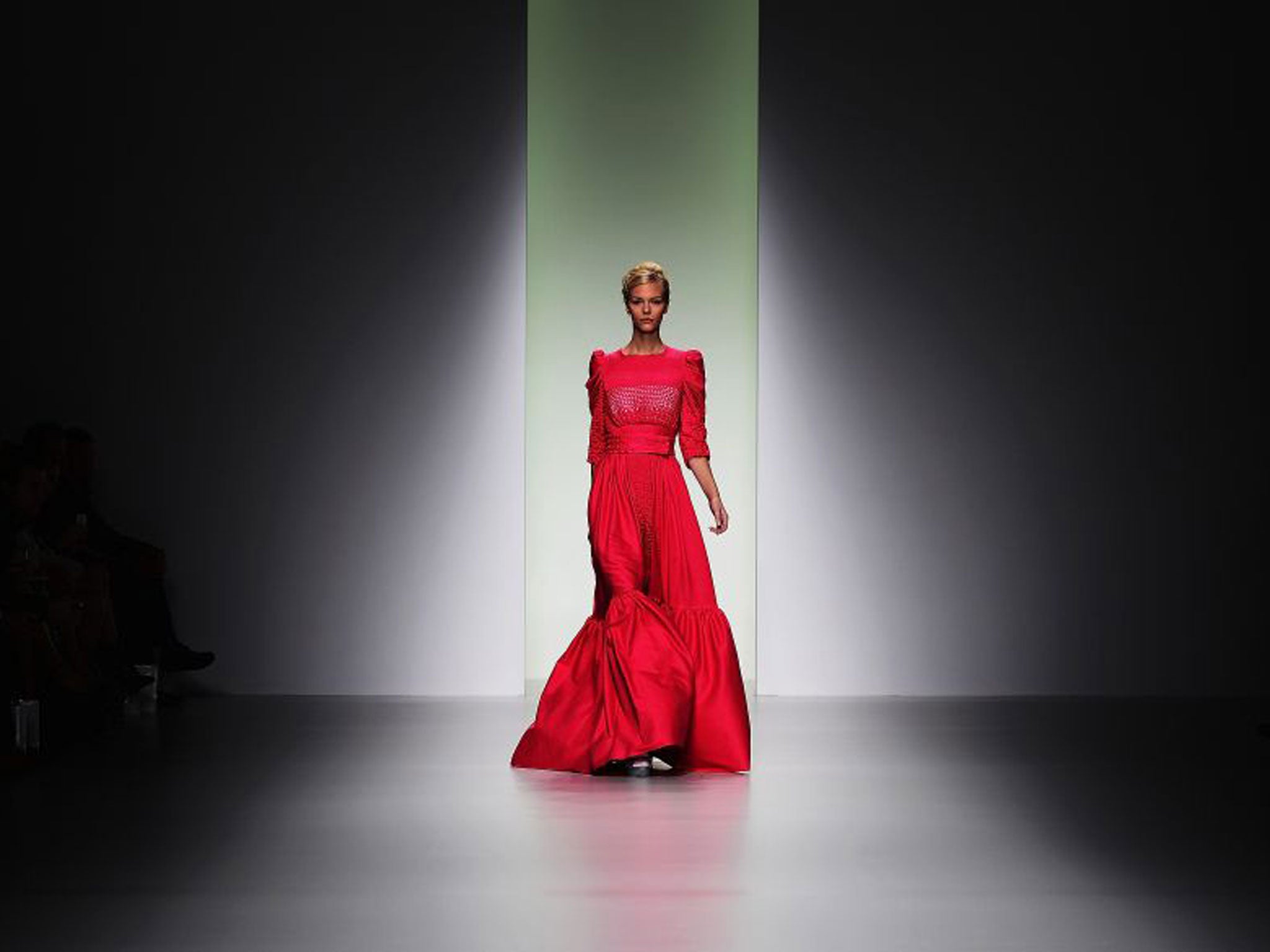 A model walks the runway at the Bora Aksu show during London Fashion Week