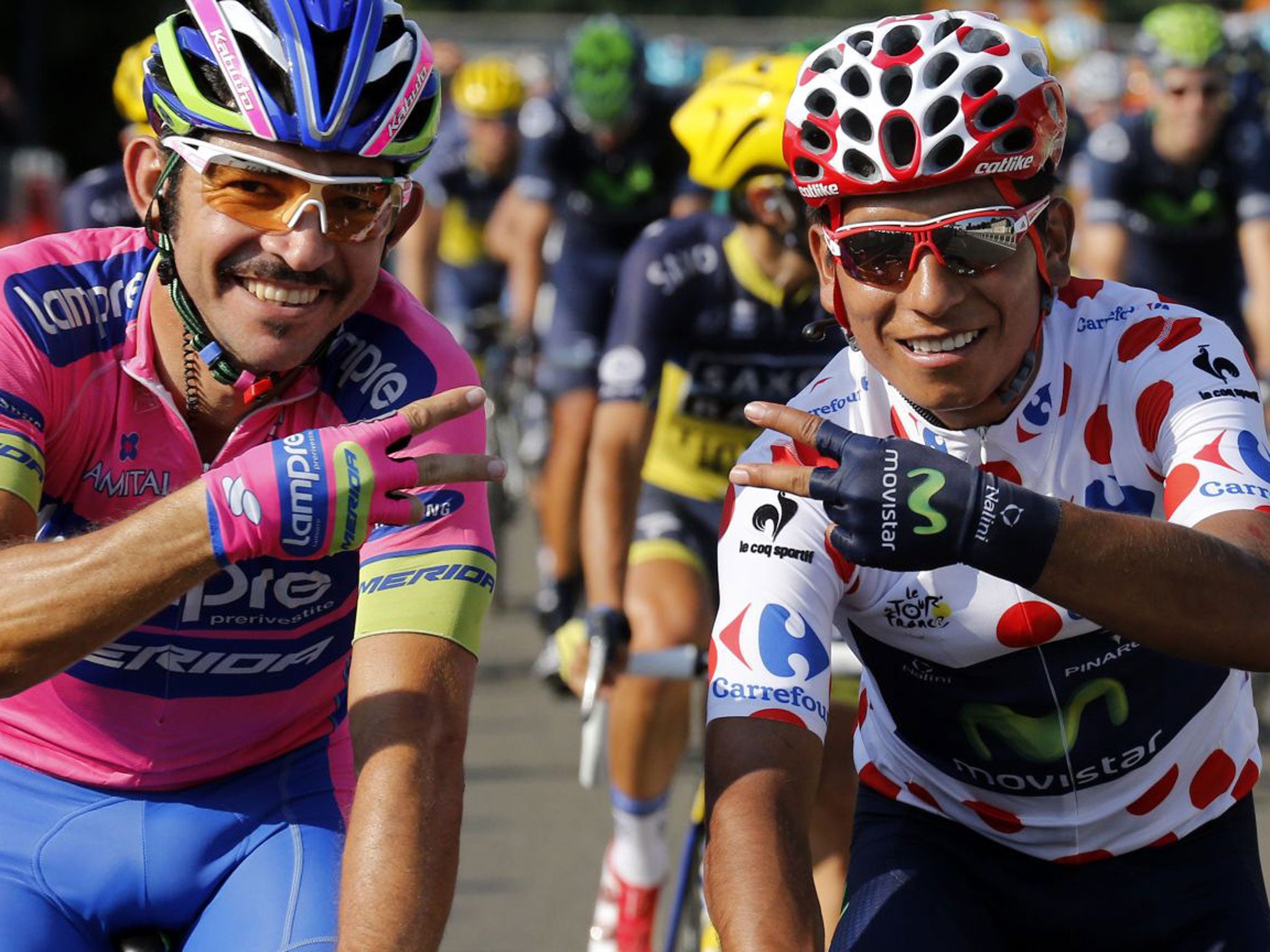 Nairo Quintana celebrates during this year’s Tour de France