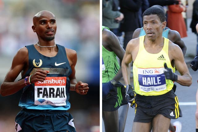 Mo Farah and Haile Gebrselassie meet in the Great North Run