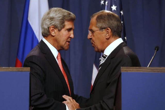 US Secretary of State John Kerry and Russian Foreign Minister Sergei Lavrov after the announcement of the agreement