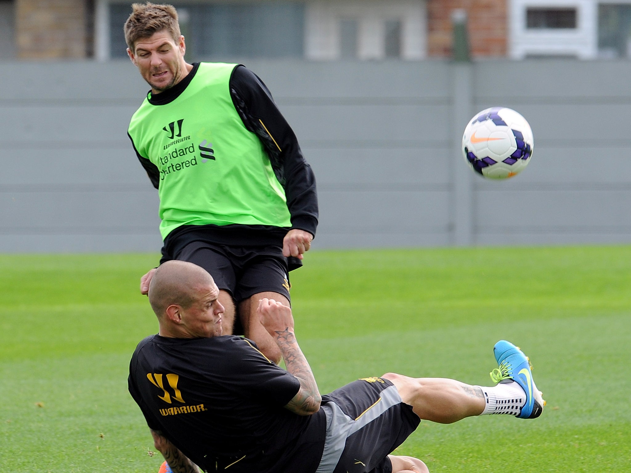 Steven Gerrard in training on Friday