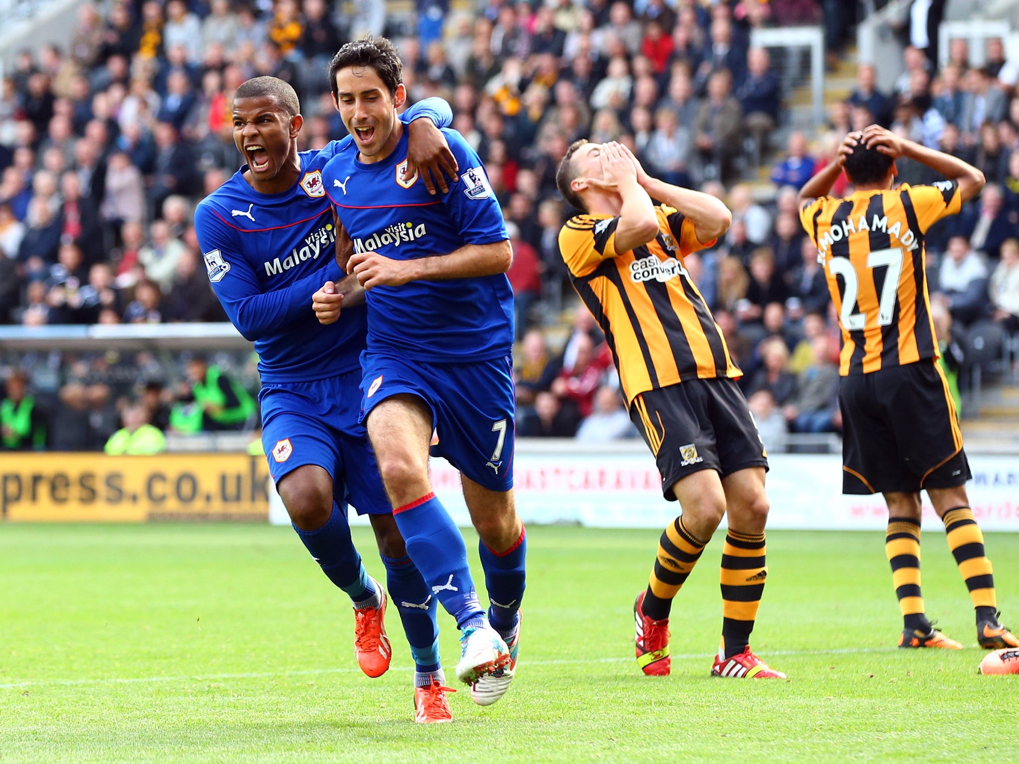Peter Whittingham equalised for Cardiff, with the despair of the Hull players clearly visible