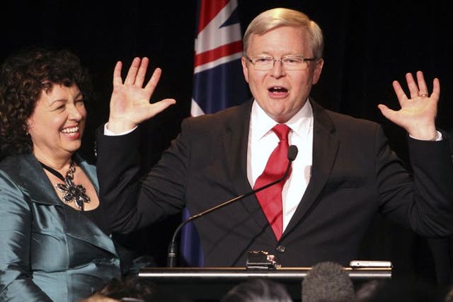 Labor defeat: Australian PM Kevin Rudd and his wife last weekend