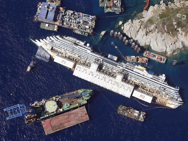 The Costa Concordia, which hit rocks off the shore of Giglio in January 2012