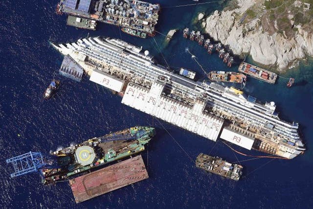 The Costa Concordia, which hit rocks off the shore of Giglio in January 2012