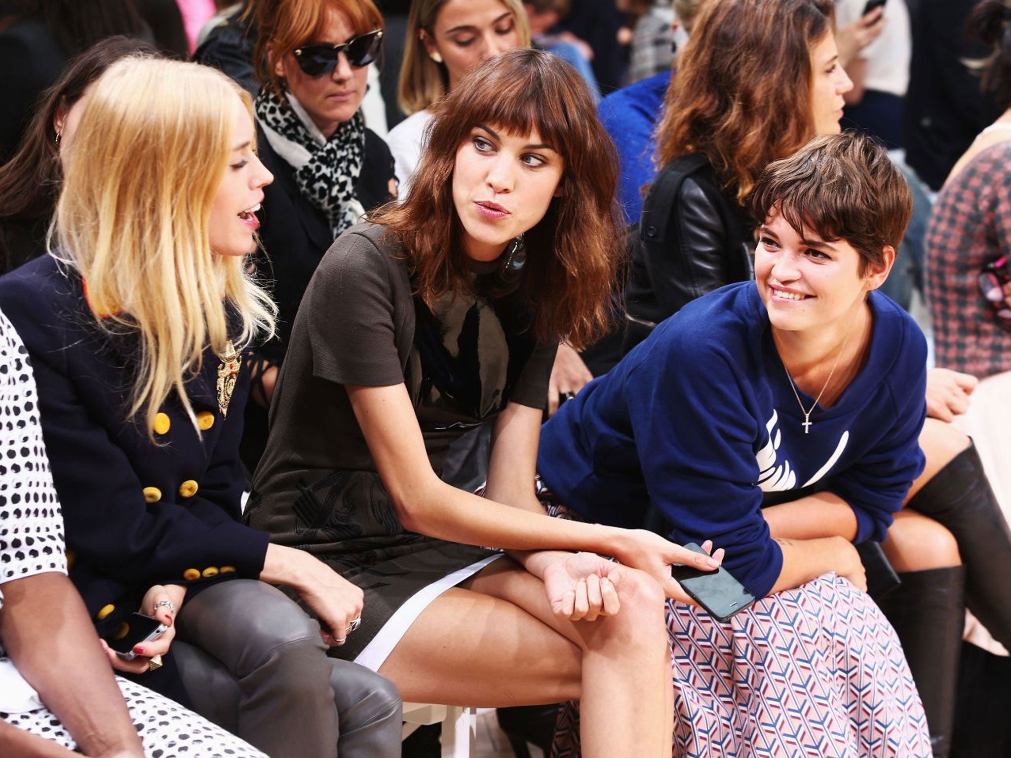 Front row: J W Anderson fans Alexa Chung and Pixie Geldof