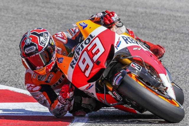 Flat out: Marc Marquez on his way to pole position for the San Marino Grand Prix