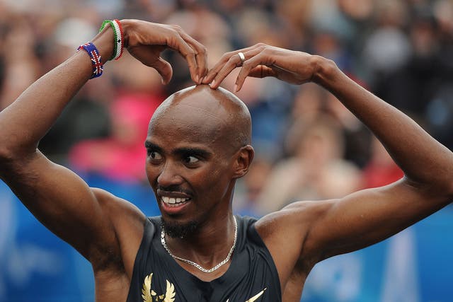 Mo Farah reacts after finishing second