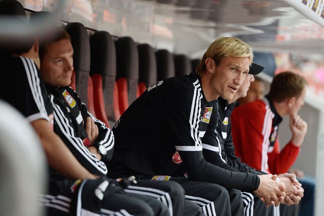 Sami Hyypia in the dugout at BayArena, Leverkusen