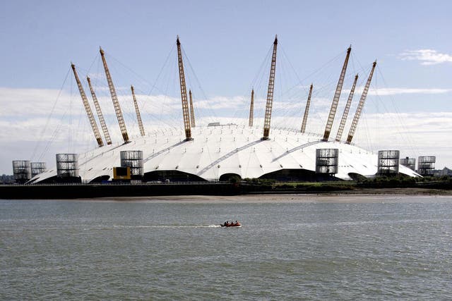 Millennium Dome, London: 
The Dome, now the O2 arena, opened in Greenwich in December 2000. Resembles a large circular marquee or giant 'Big Top'. Supported by 12 yellow towers – one for each month of the year. The largest structure of its kind in the wor