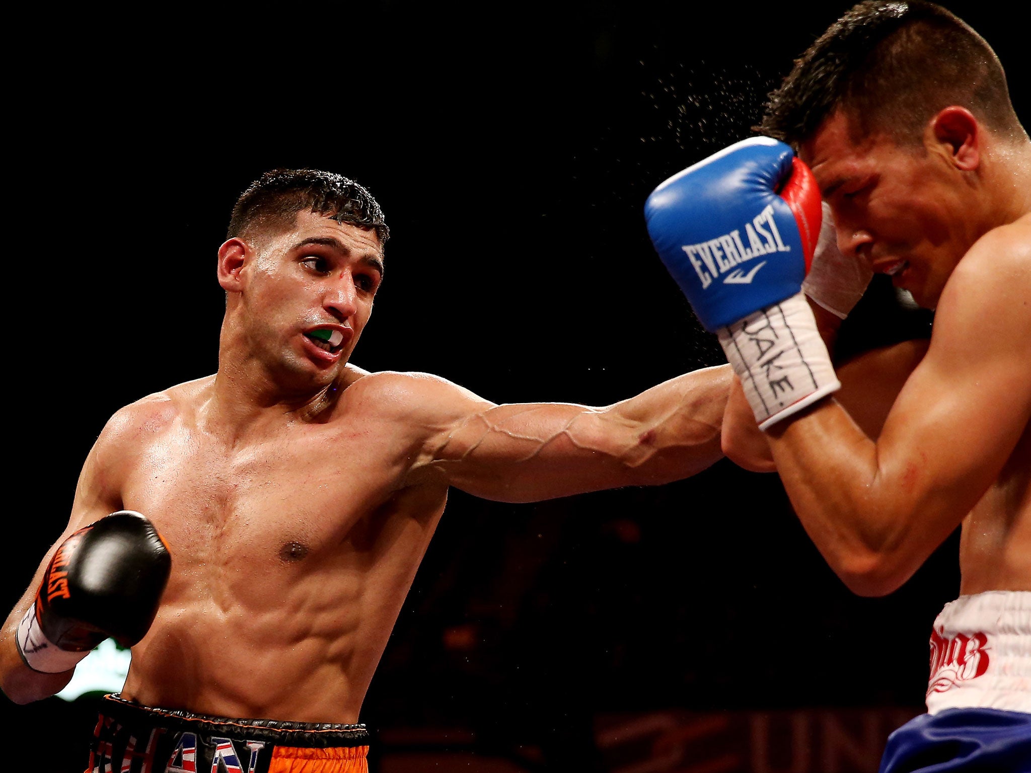 Amir Khan in his last fight, which he won by a unanimous decision against Julio Diaz