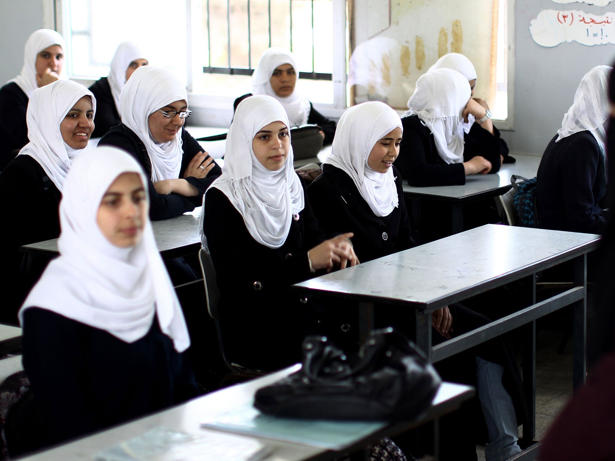 Palestinian schoolgirls in class