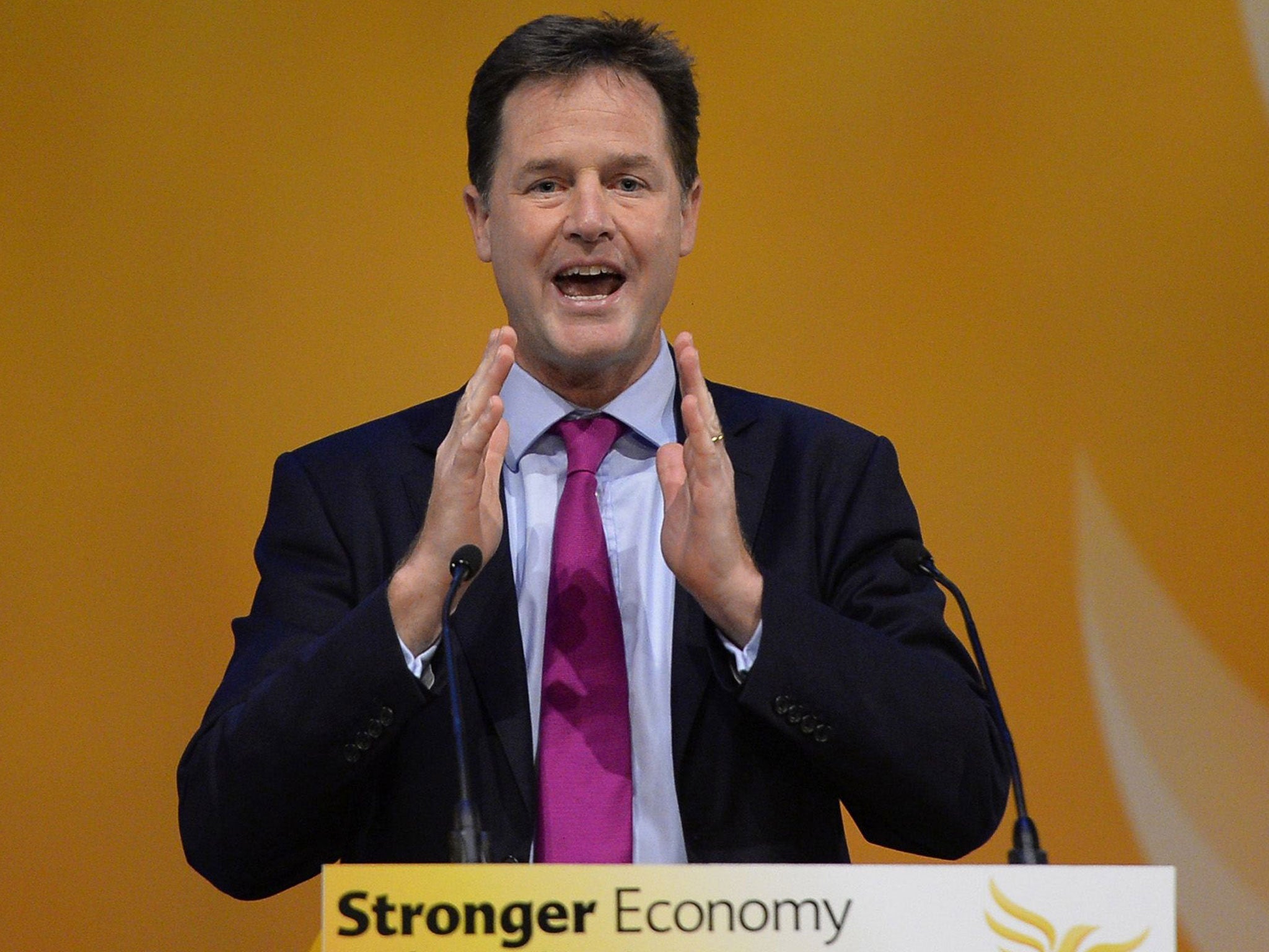 Deputy Prime Minister, and leader of the Liberal Democrats, Nick Clegg speaks at the party’s autumn conference in Glasgow
