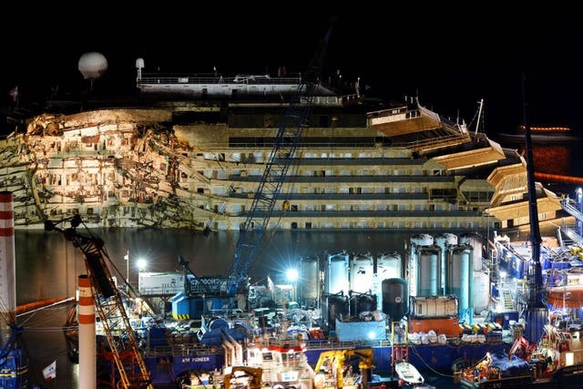 The wreck of Italy's Costa Concordia cruise ship has emerged from the sea off the Italian island of Giglio