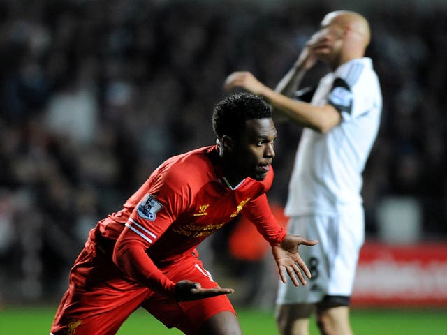 Jonjo Shelvey reacts to Daniel Sturridge's goal for Liverpool against Swansea