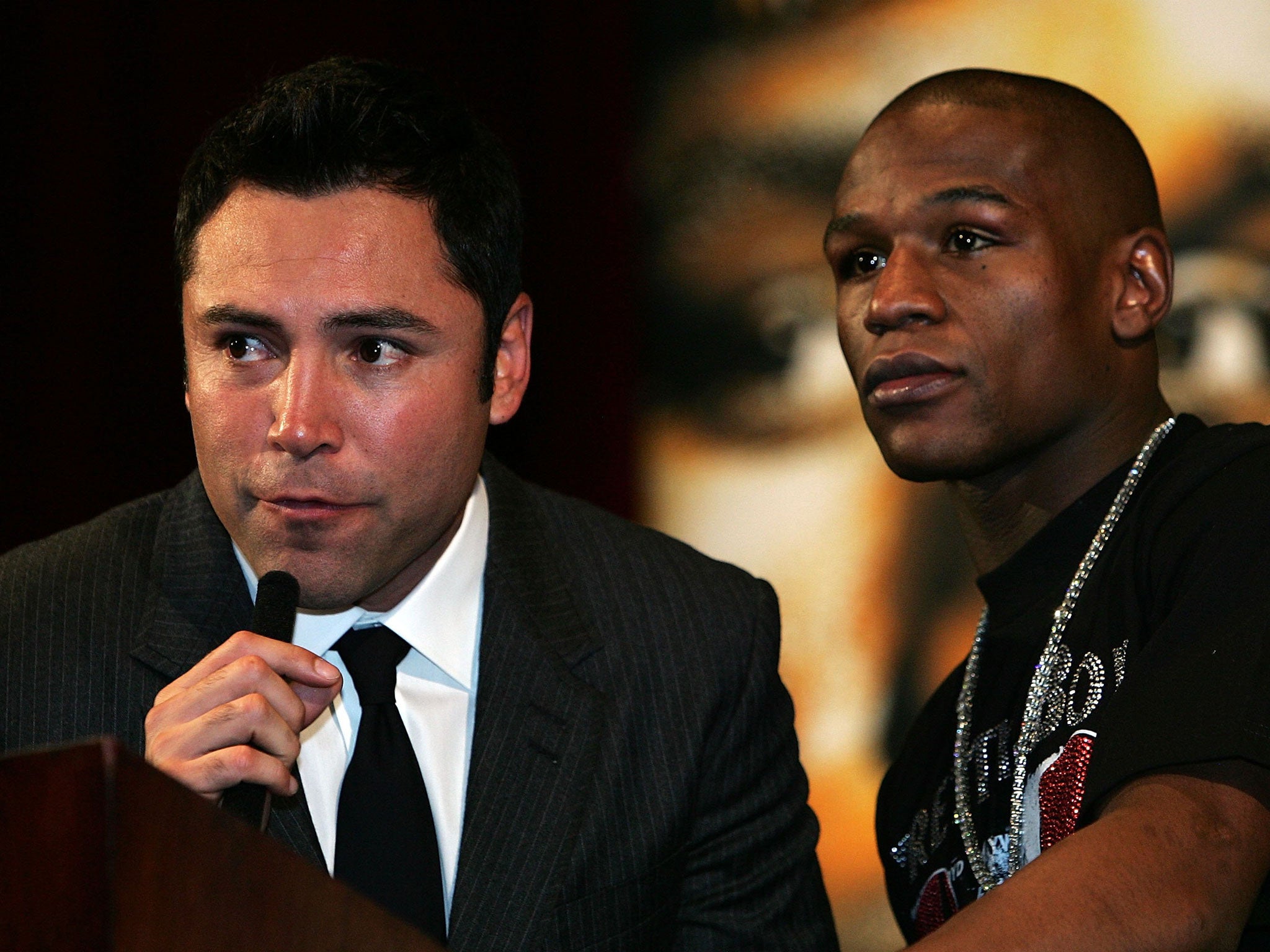 Oscar De La Hoya and Floyd Mayweather after the latters victory over Ricky Hatton