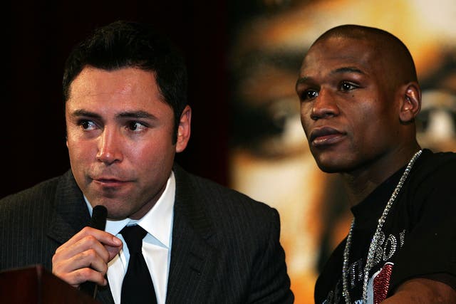 Oscar De La Hoya and Floyd Mayweather after the latters victory over Ricky Hatton