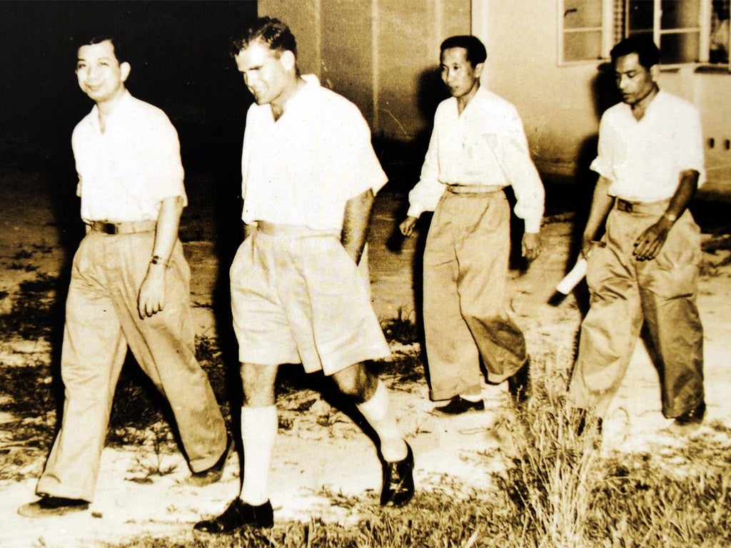Chin Peng, far left, during negotiations with Malaysia’s colonial government in 1955