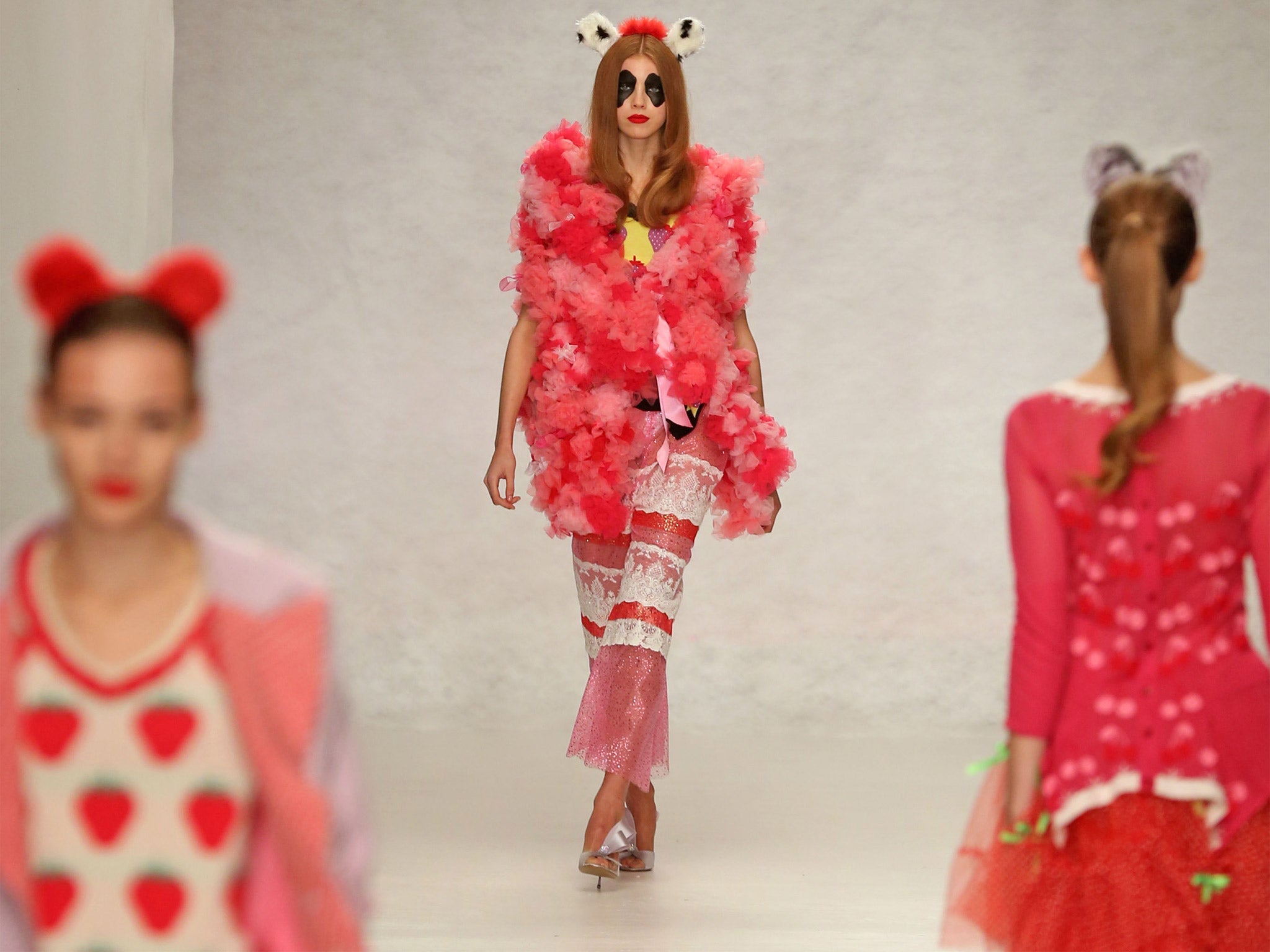 Candyfloss fluff: models on the catwalk during the Fashion East show