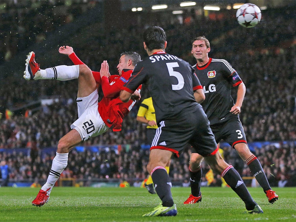 Robin van Persie scores for United on the volley