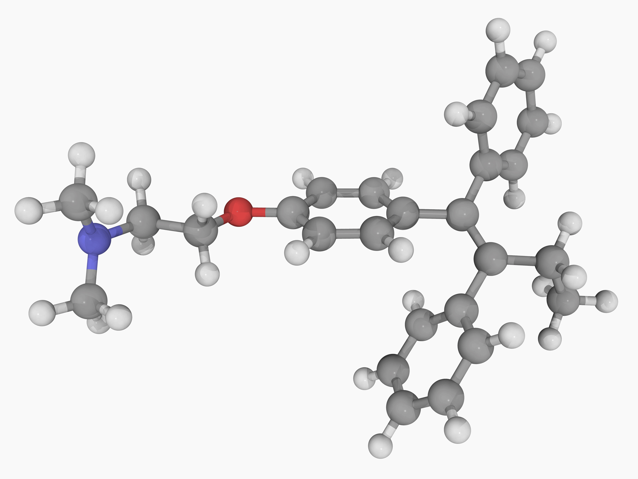 Scientists based in the US have found biological evidence explaining why certain users of the cancer drug Tamoxifen, encounter 'mental fogginess'. A molecular model of the drug is seen here