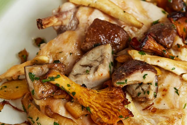 Chicken paillard with wild mushrooms is a great, quick, dinner-party dish