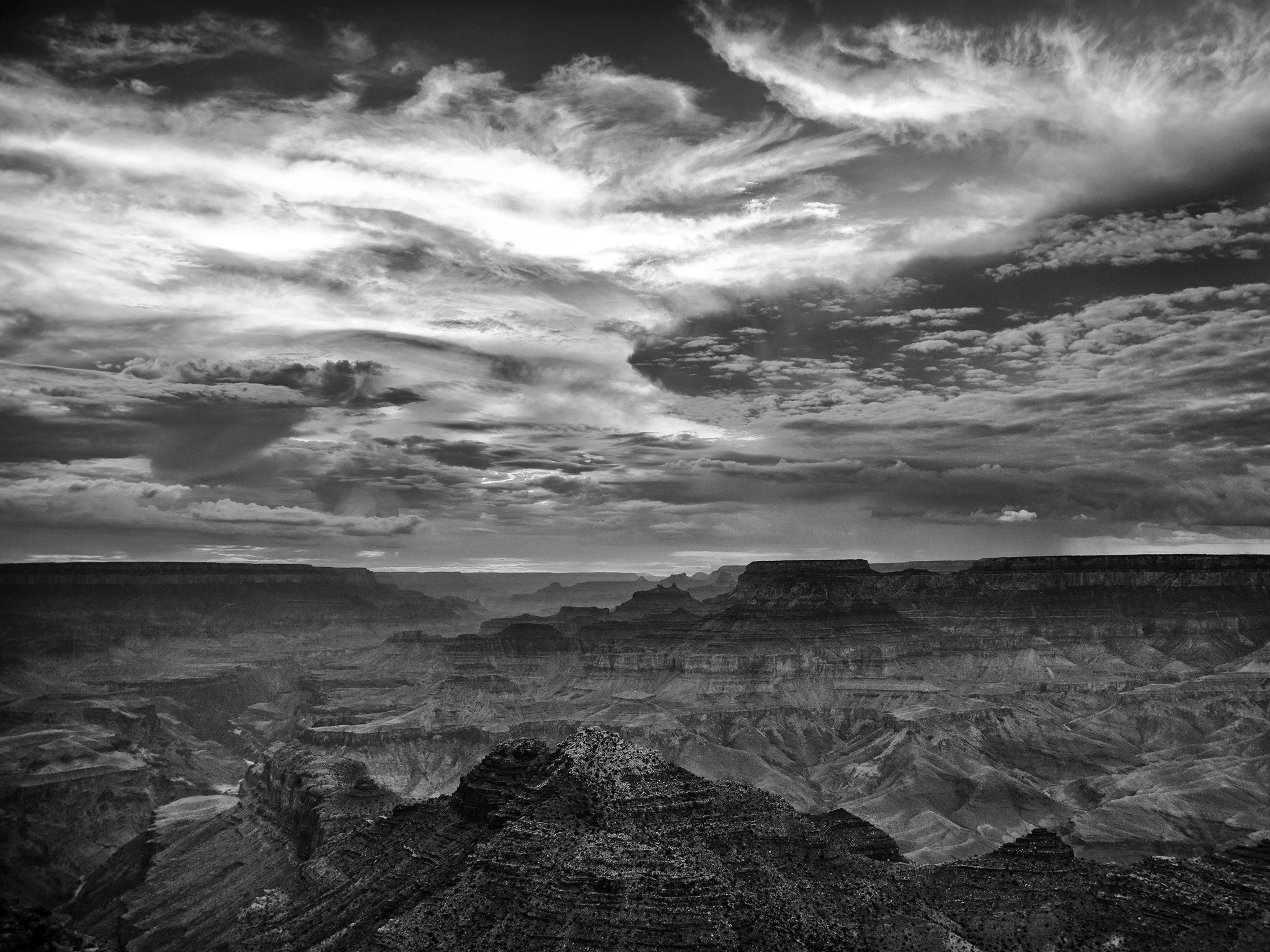 Black and white edited photo of the Grand Canyon