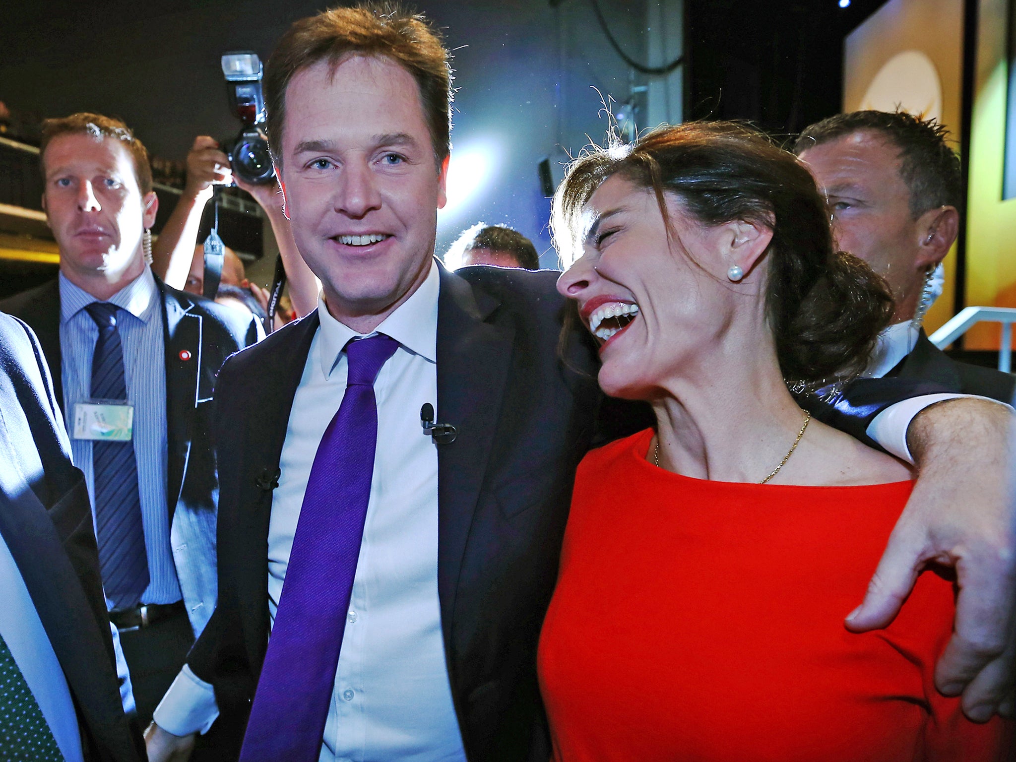 Nick Clegg leaves the Liberal Democrat conference in Glasgow with wife Miriam Gonzalez Durantez