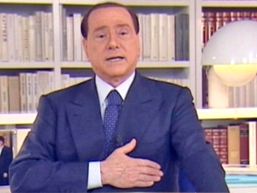 Berlusconi during his presidential-style broadcast