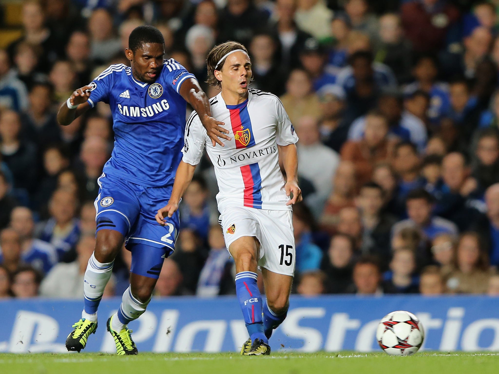 Samuel Eto'o in action for Chelsea in the Champions League
