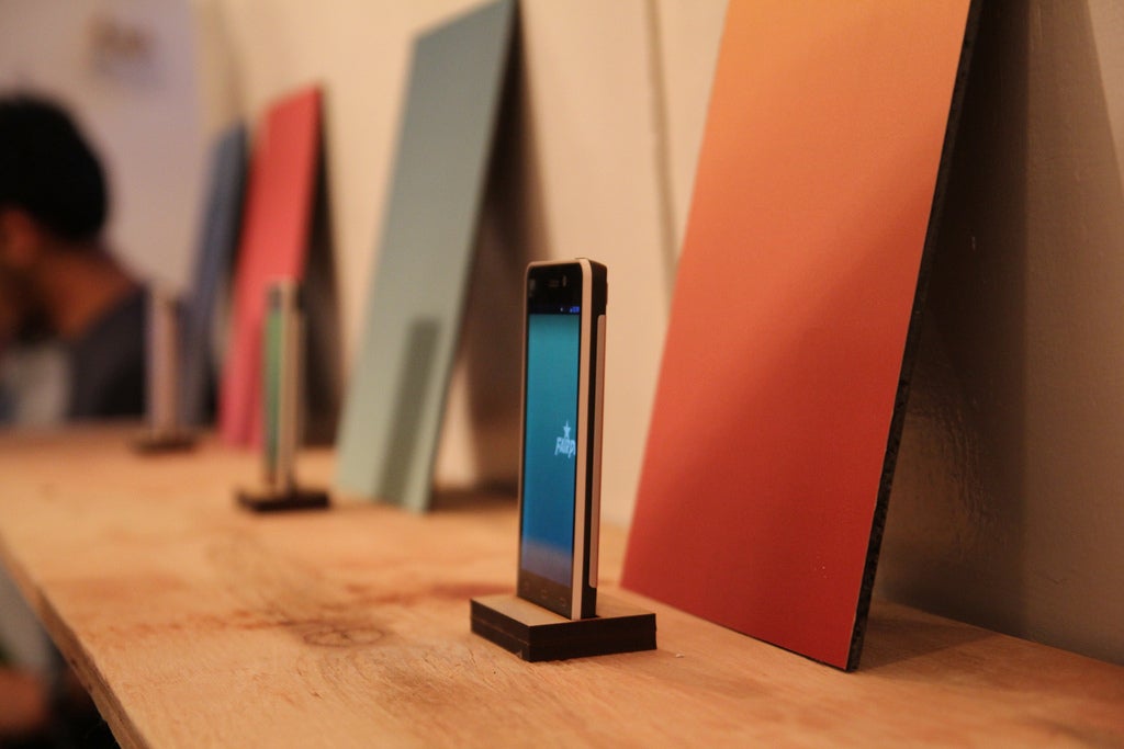 A Fairphone prototype on a shelf at the launch event in Soho.