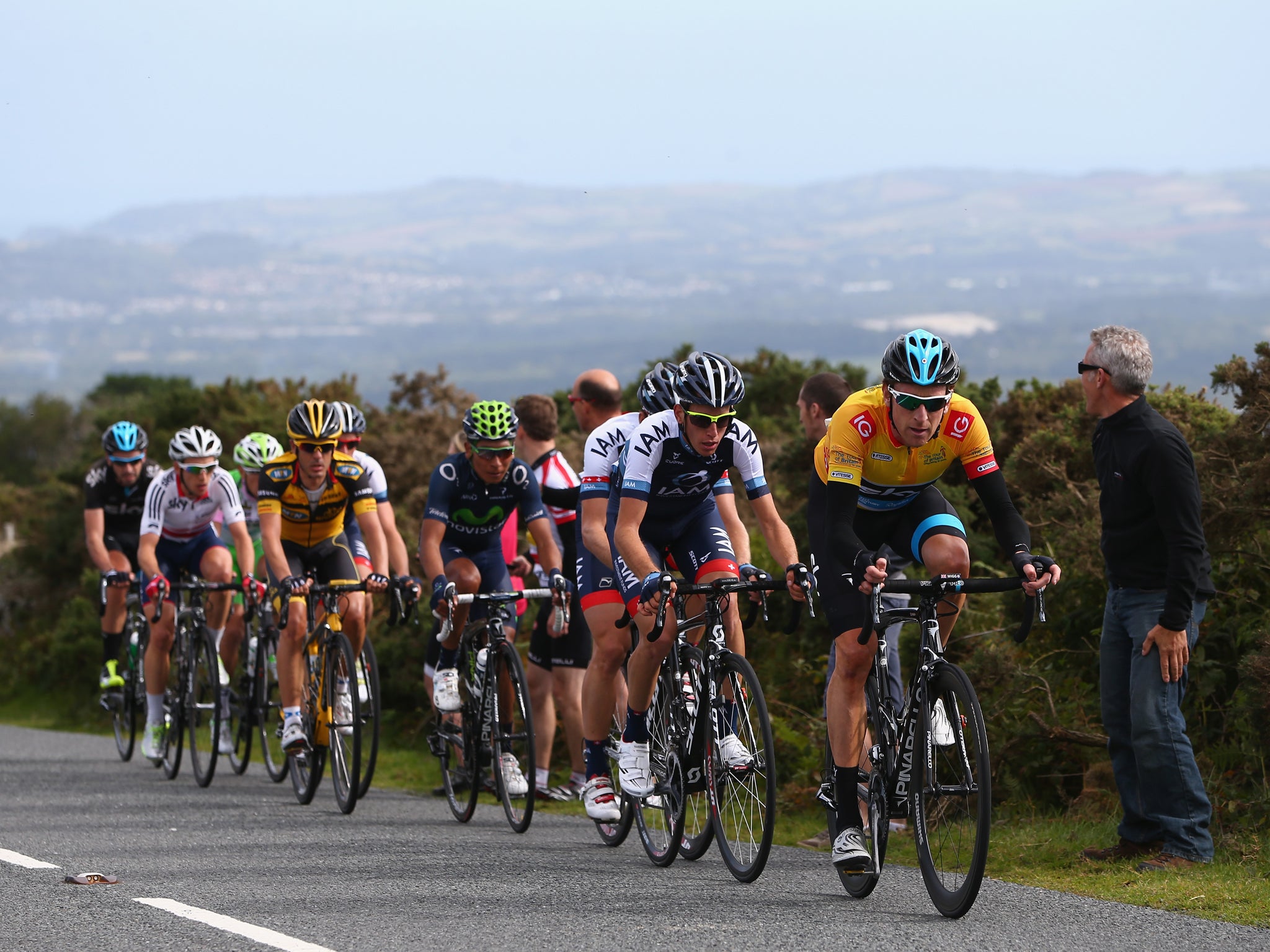 Sir Bradley Wiggins leads from the front on the final kilometre of Stage Six on the Tour de Britain