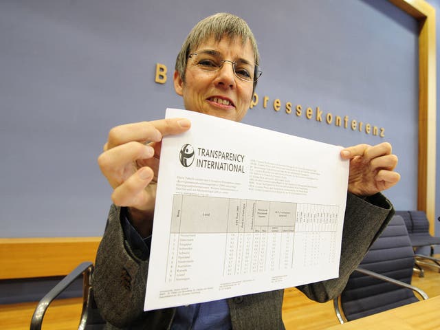 Sylvia Schenk brandishes a copy of her report into corruption 