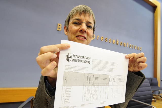 Sylvia Schenk brandishes a copy of her report into corruption 