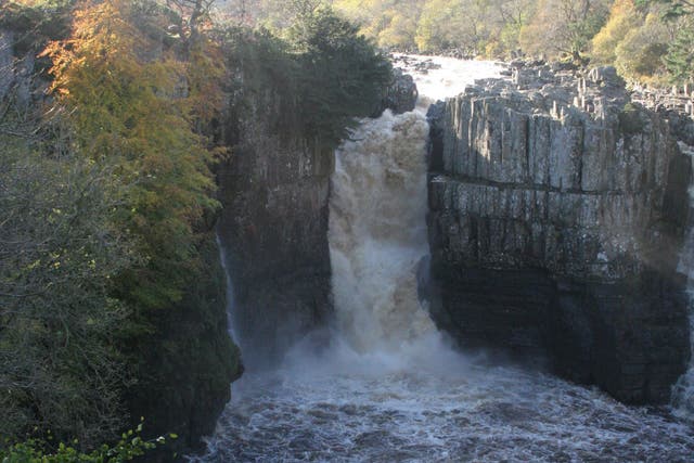 High Force waterfall looking its best on a sunny autumn day