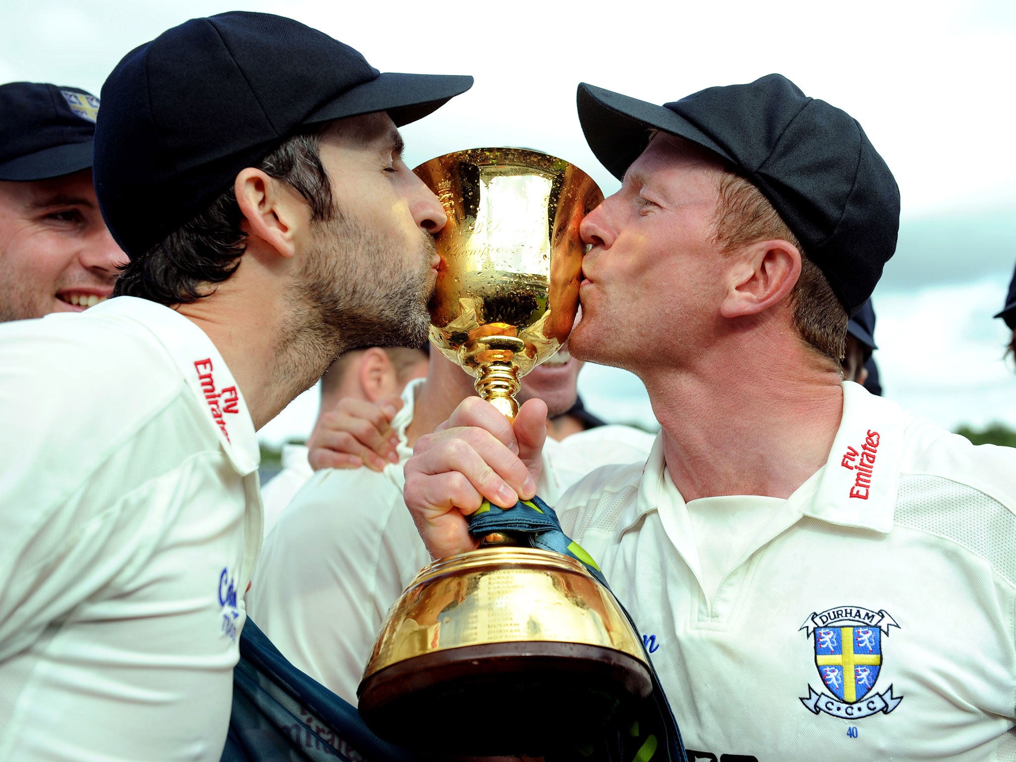 Graham Onions (on the left) with Paul Collingwood after Durham win title