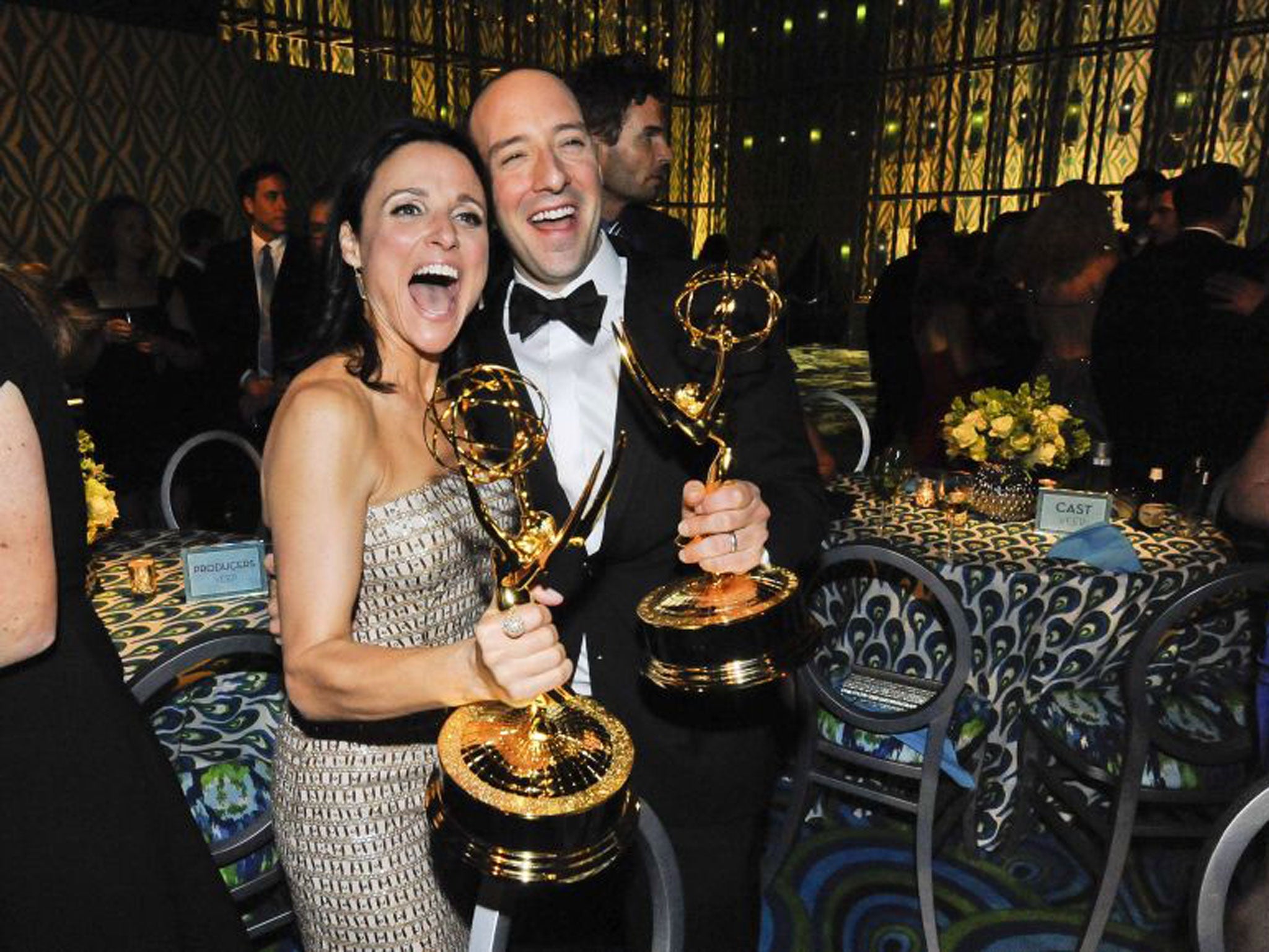 Julia Louis-Dreyfuss and Tony Hale celebrate their awards at the 65th Edition of the Emmys