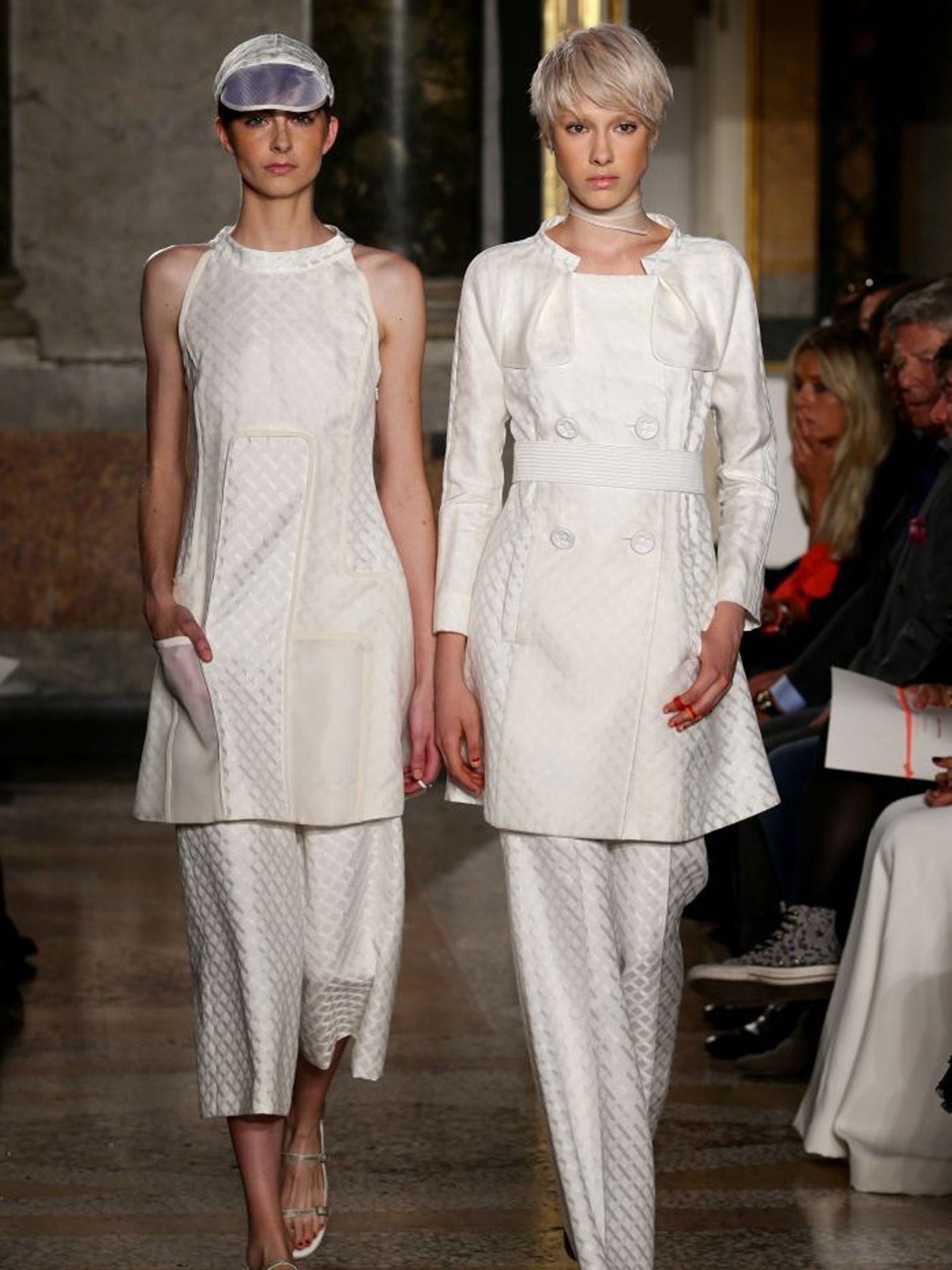 Models at the Mila Schon show as a part of Milan Fashion Week Womenswear Spring/Summer 2014