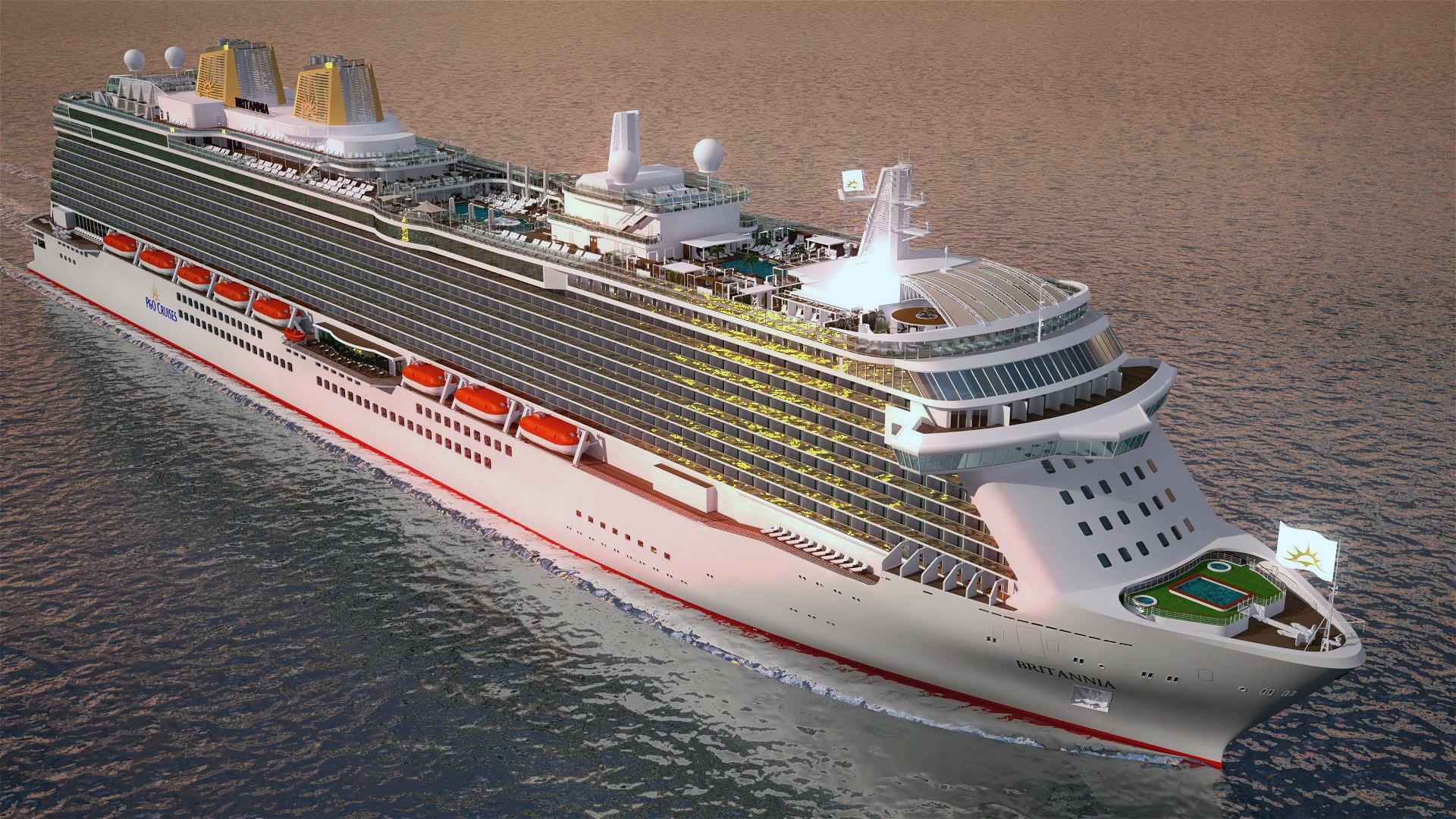 At 1,082ft long, the €559m Brittania is only 20ft shorter than the world's largest cruise ships