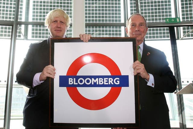 Boris Johnson (left) the Mayor of London and Michael Bloomberg, the Mayor of New York, at the launch of the Mayors Challenge in Europe at City Hall in London