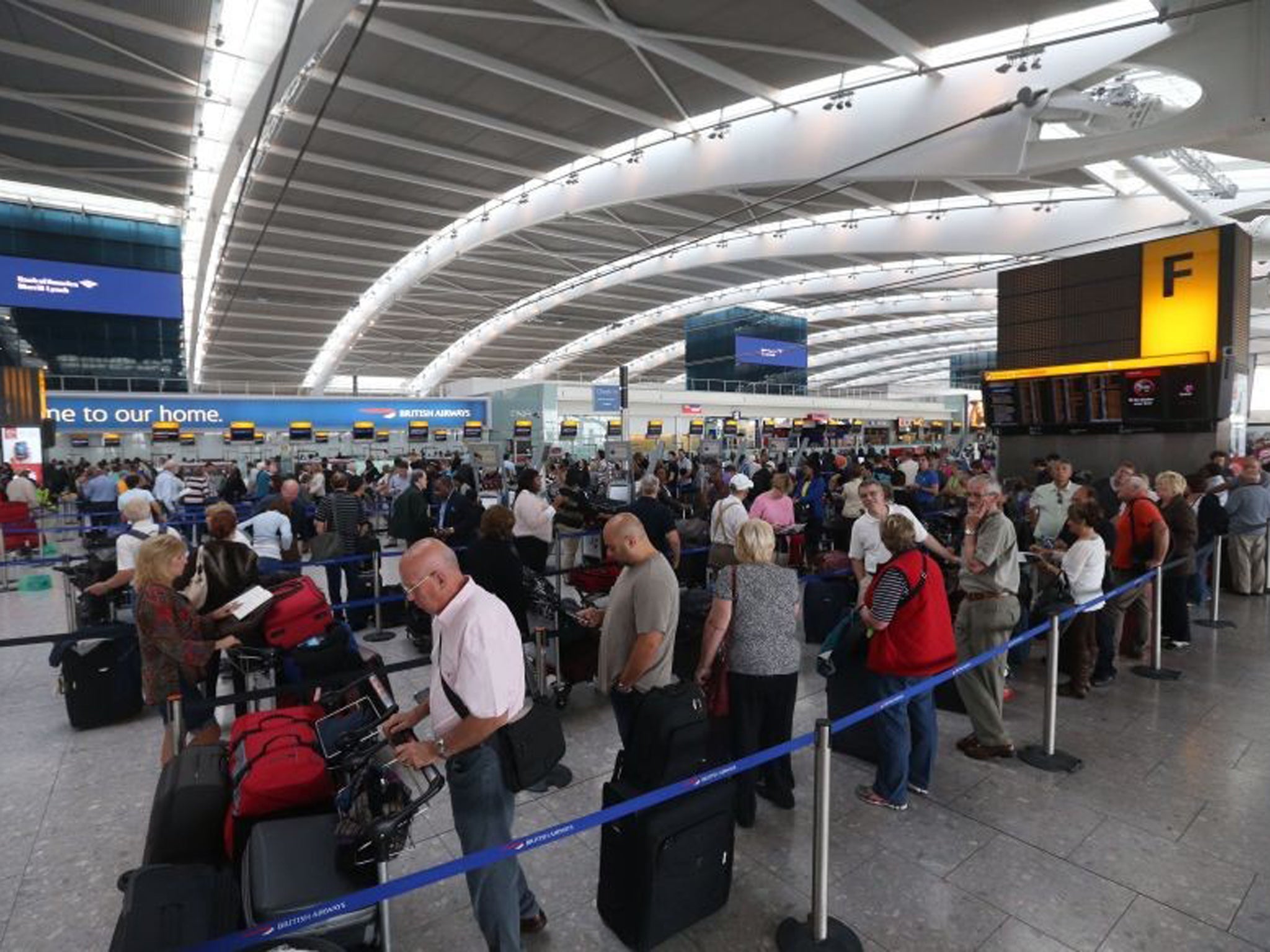Queues form as British Airways' passengers with check-in luggage were unable to fly from Heathrow's Terminal 5 (T5) due to a computer problem