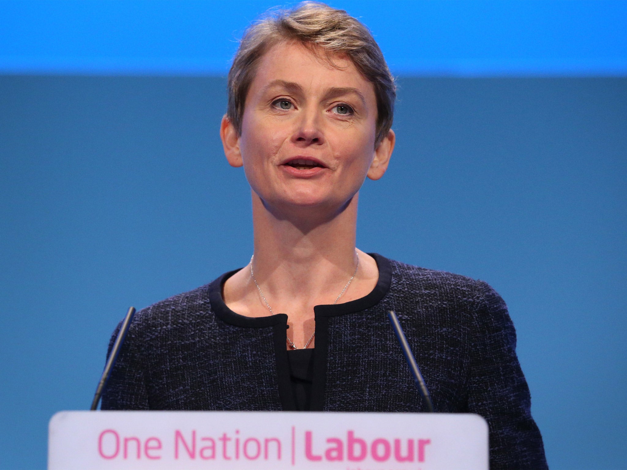 Yvette Cooper delivers her speech at the Labour Party conference